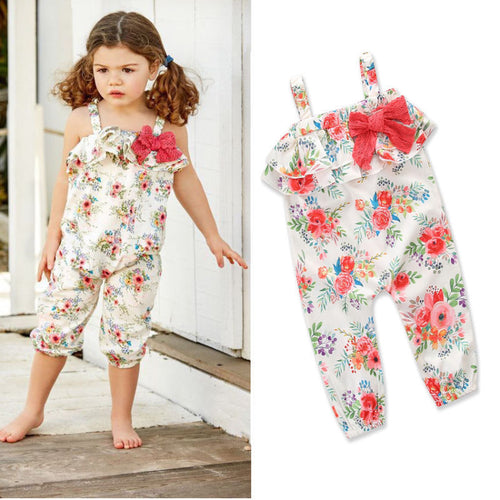 Toddler Baby Girls Floral Bowknot Jumpsuit Straps Ruffle Romper Outfits Holiday